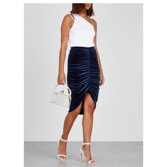 Good American Ruched Velvet Skirt size 3 color blue - Picture 1 of 10